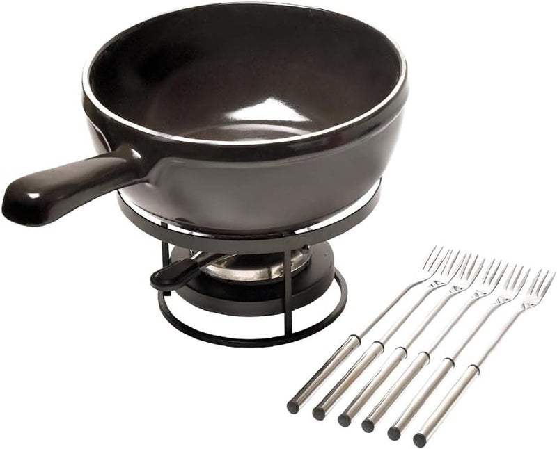 Emile Henry Made In France Flame Cheese Fondue Set, 2.6 Quart, Charcoal - Image 1